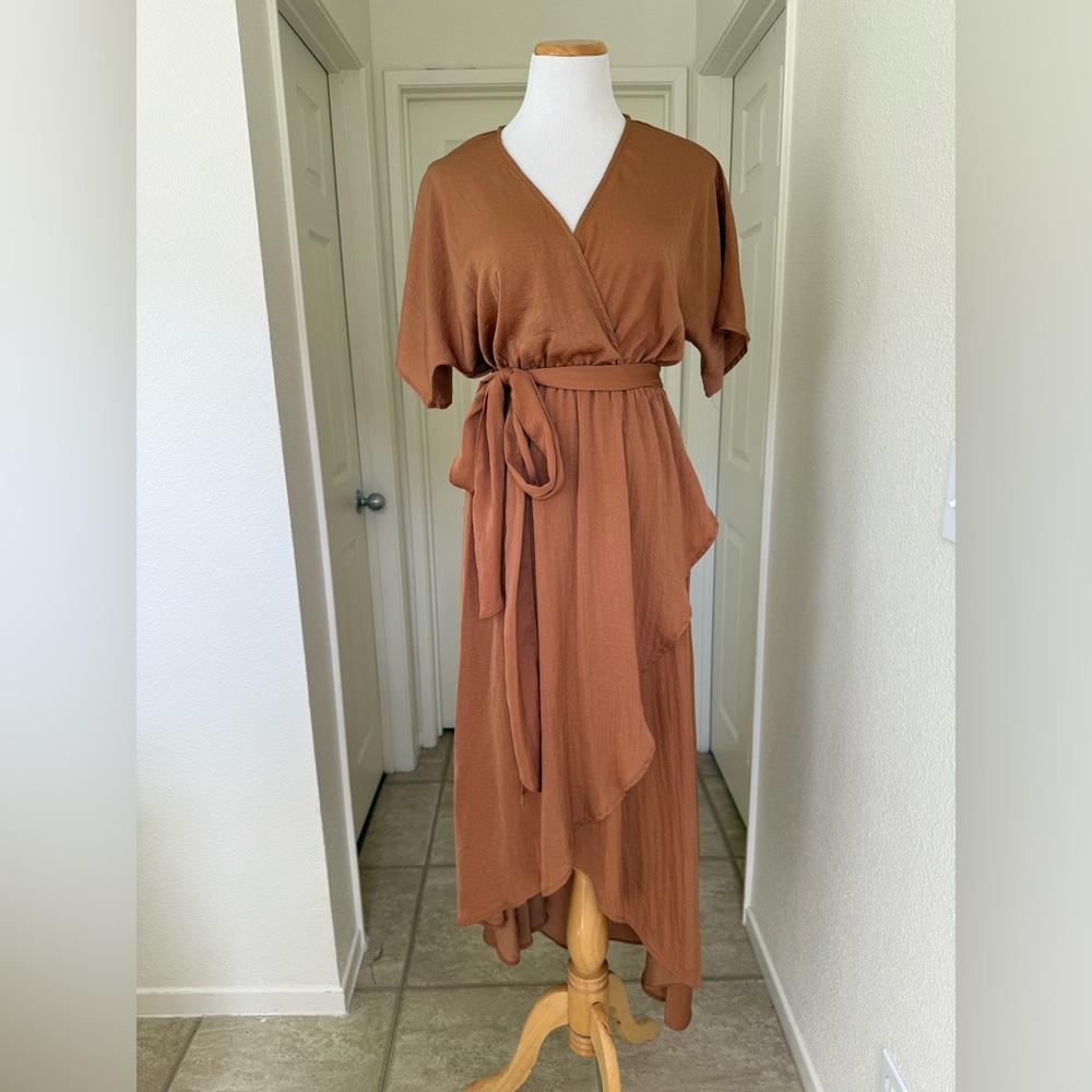Dress Day Copper Faux Wrap Dress - Picture 2 of 8